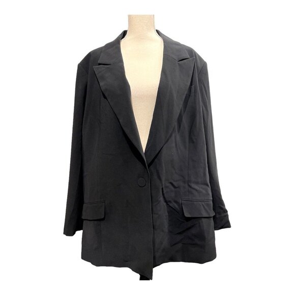 Sergio Hudson Womens 4X Plus Black Classic One Button Blazer 90’s Long Career - Picture 1 of 9